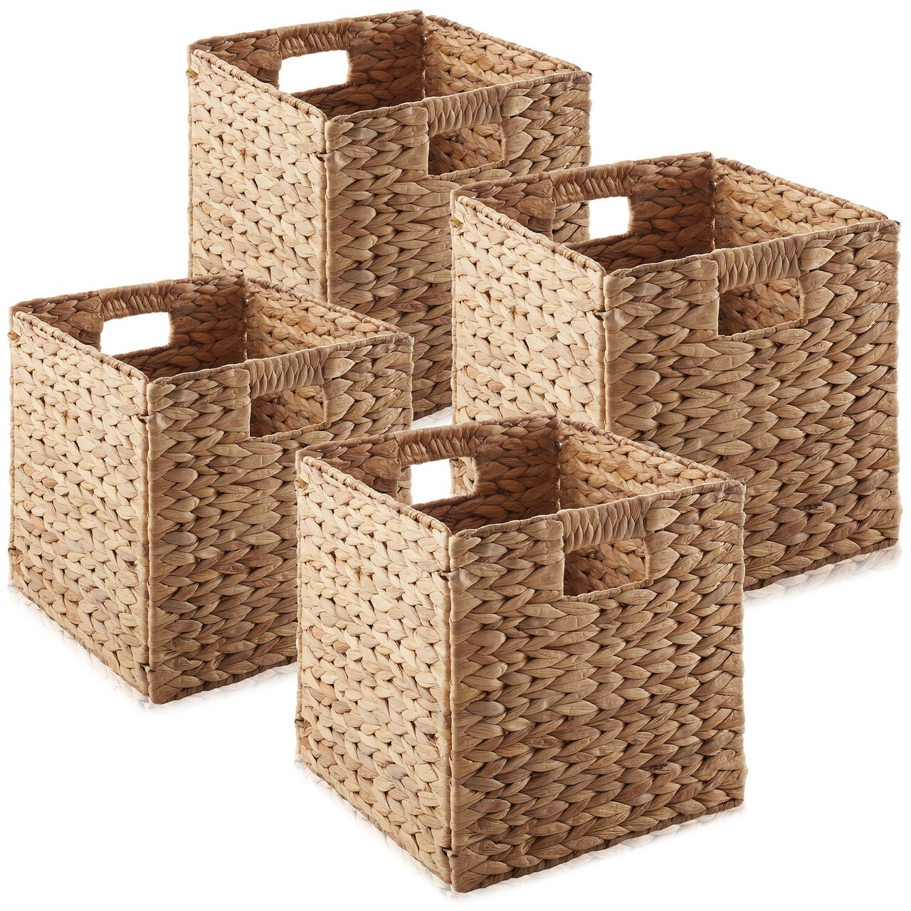 Casafield 13" x 13" Water Hyacinth Storage Baskets Collapsible Cube Organizers, Woven Bins for Bathroom, Bedroom, Laundry, Pantry, Shelves